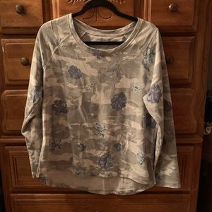 RBX Cream and Light Blue Floral Camo Long Sleeve Top